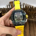 Swiss Quality Replica Richard Mille RM011 Skeleton Dial Carbon Watch Yellow Rubber Strap 